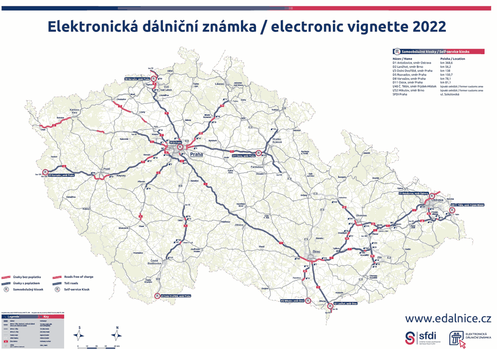 Карта платных дорог в Чехии