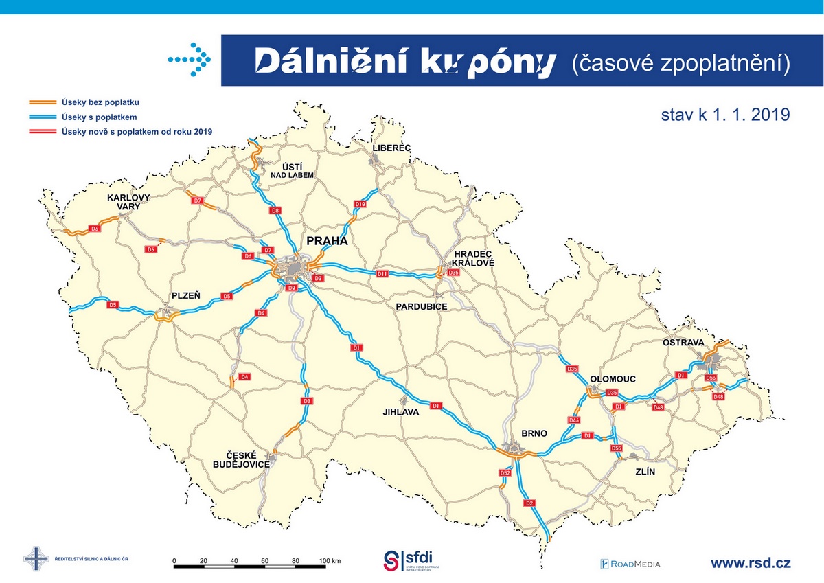 Карта платных дорог в Чехии 2020