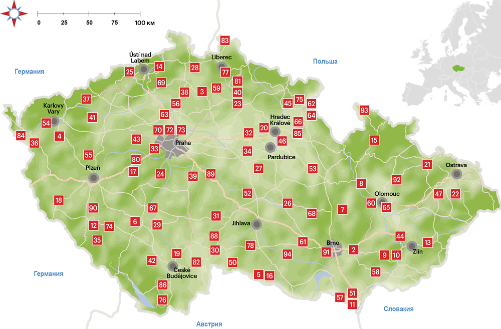Замки Чехии на карте
