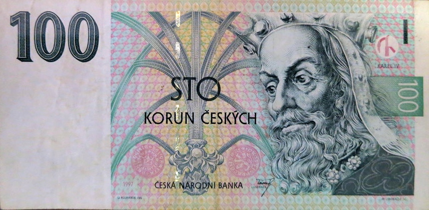 100 чешских крон с изображением Карла IV