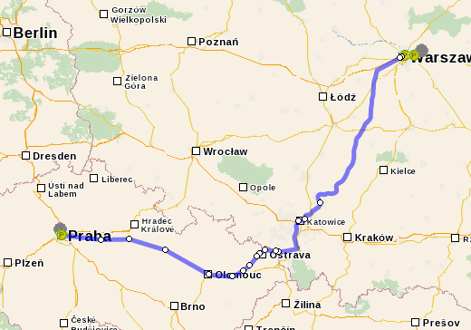 Расстояние Варшава – Прага на поезде
